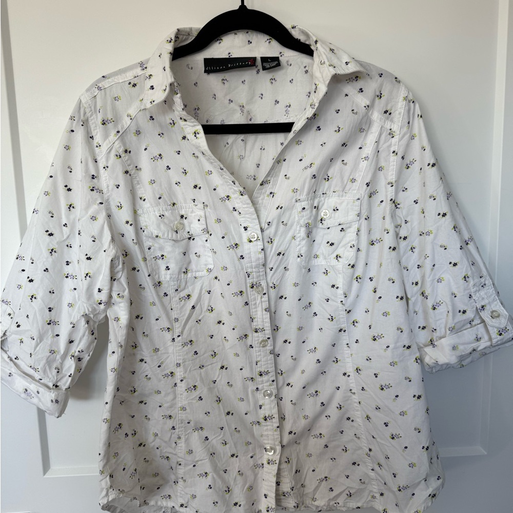 Allison Brittney White Floral Button-Down Shirt
